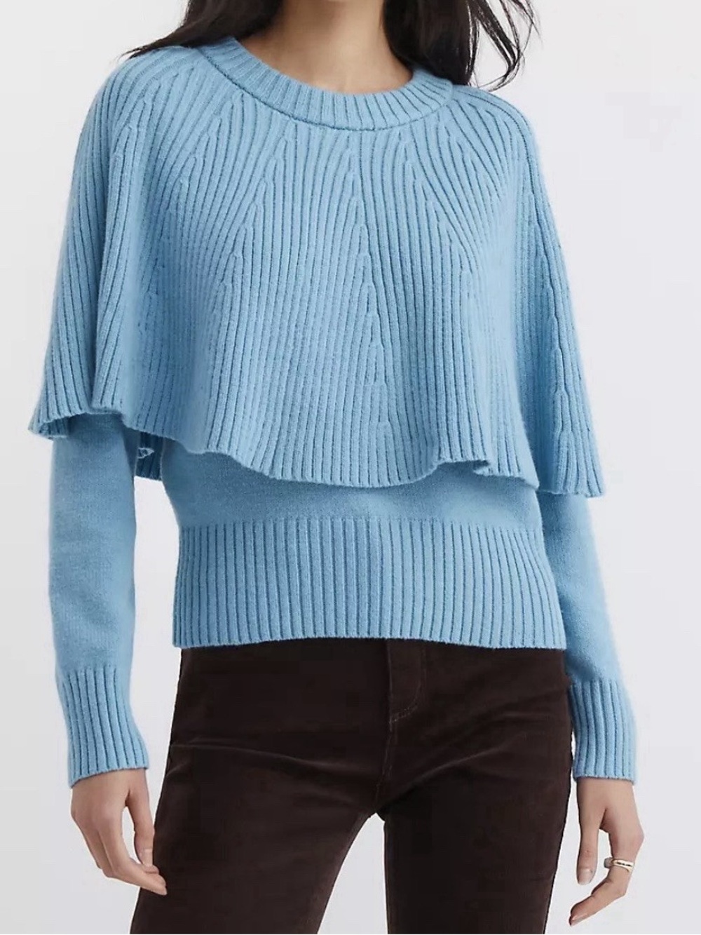 NWT Loft Capulet Cape Blue Attached Ribbed Sweater Small